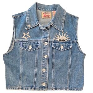 Vintage‎ deadstock Kikomo Denim Vest Cropped Sleeveless Jean Vest Med star sun